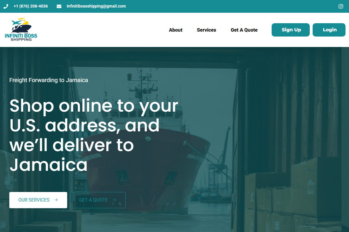 Infiniti Boss Shipping website homepage